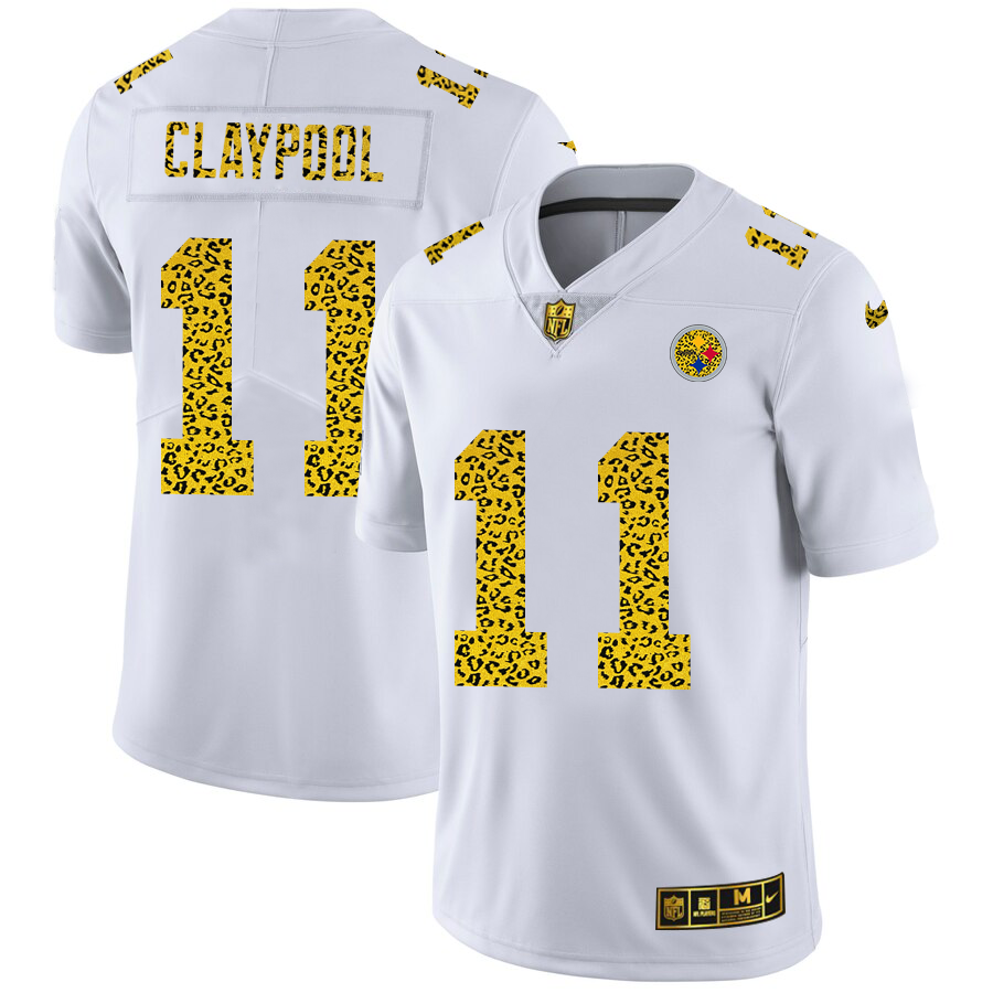 Custom Pittsburgh Steelers 11 Chase Claypool Men Nike Flocked Leopard Print Vapor Limited NFL Jersey White